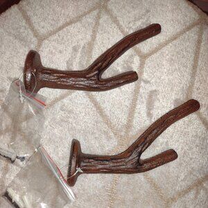 Pair of Cast Iron‎ Twig Branch Wall Hooks Rustic Cabin Decor